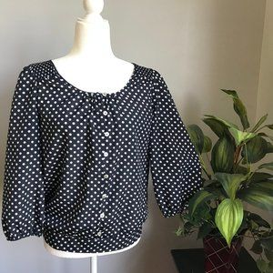 The Limited Navy/White Polka Dot Blouse M EUC